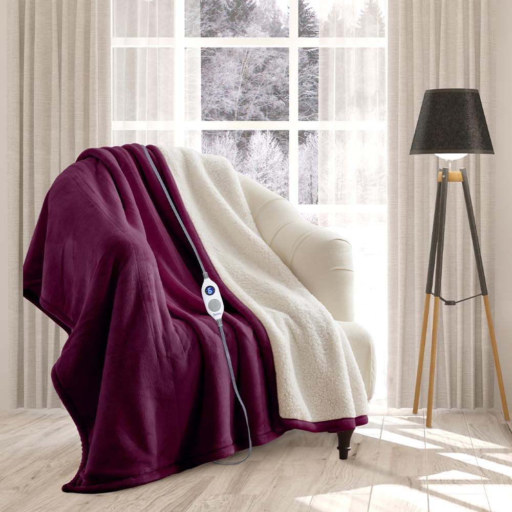 Rejuvopedic Electric Heated Blanket Throw Fleece Sherpa EXTRA LONG 180cms