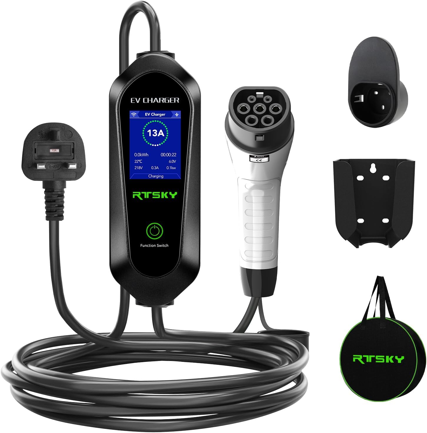 RTSKY Portable 3kW EV Charger (3-Pin to Type 2)
