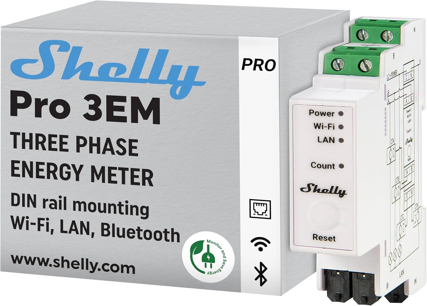 Shelly Pro 3EM (120A) - 3-Phase Smart Energy Meter