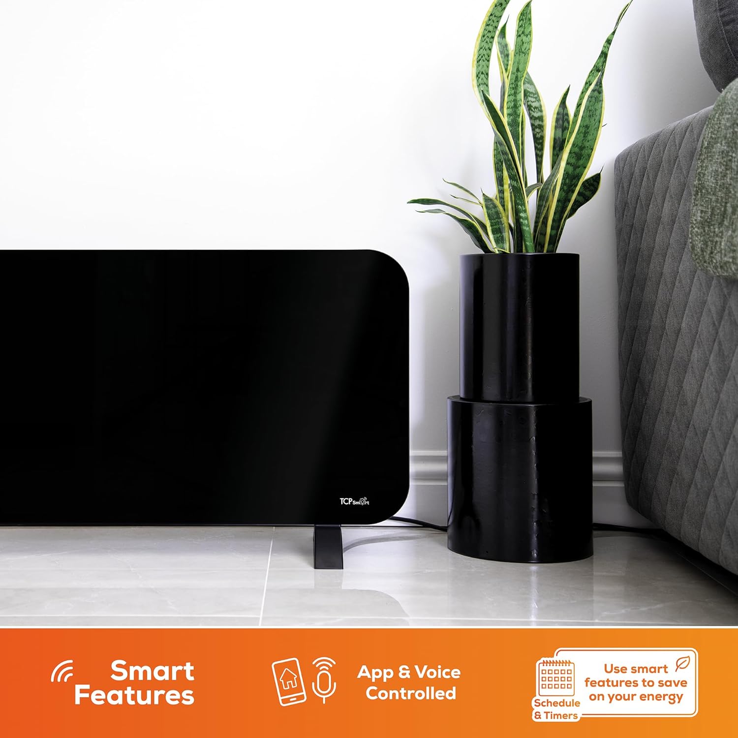 TCP Smart Glass Panel Heater 2000W Black